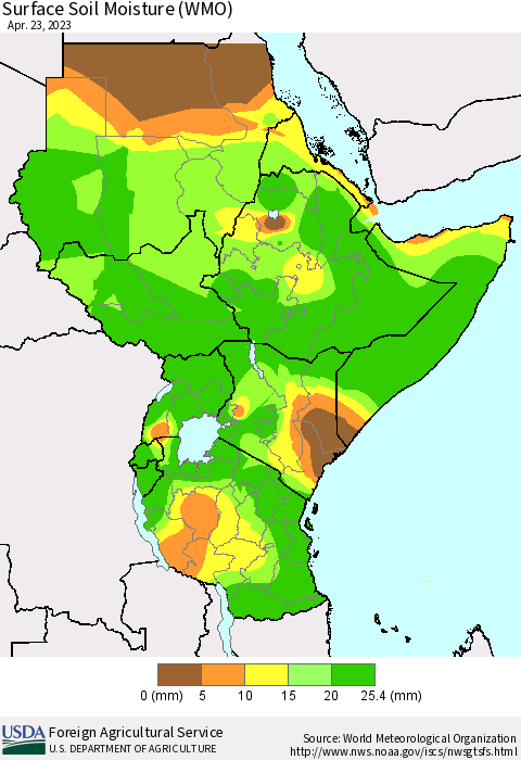 Eastern Africa Surface Soil Moisture (WMO) Thematic Map For 4/17/2023 - 4/23/2023