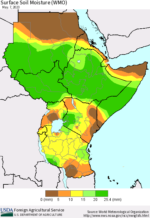 Eastern Africa Surface Soil Moisture (WMO) Thematic Map For 5/1/2023 - 5/7/2023