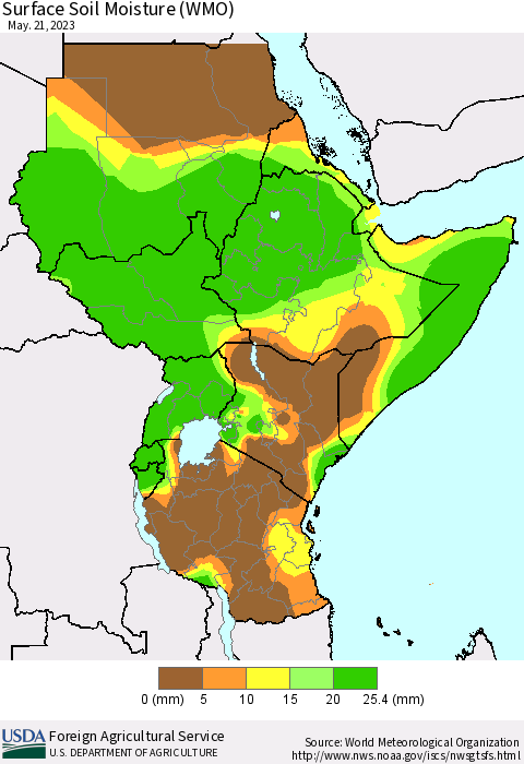 Eastern Africa Surface Soil Moisture (WMO) Thematic Map For 5/15/2023 - 5/21/2023