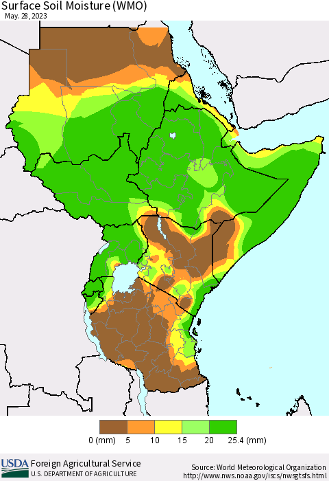 Eastern Africa Surface Soil Moisture (WMO) Thematic Map For 5/22/2023 - 5/28/2023
