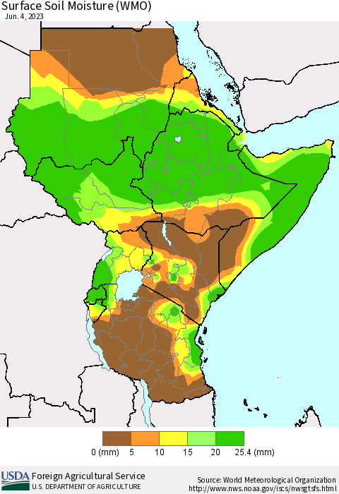 Eastern Africa Surface Soil Moisture (WMO) Thematic Map For 5/29/2023 - 6/4/2023