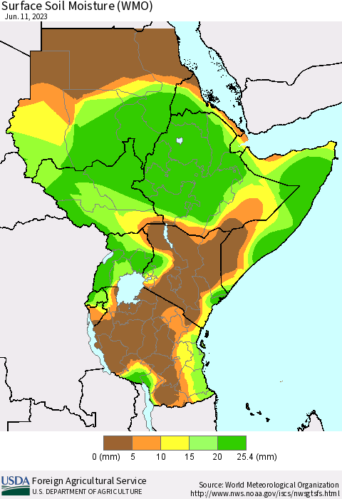 Eastern Africa Surface Soil Moisture (WMO) Thematic Map For 6/5/2023 - 6/11/2023