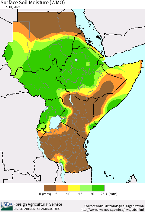 Eastern Africa Surface Soil Moisture (WMO) Thematic Map For 6/12/2023 - 6/18/2023