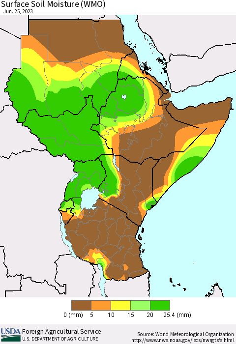 Eastern Africa Surface Soil Moisture (WMO) Thematic Map For 6/19/2023 - 6/25/2023
