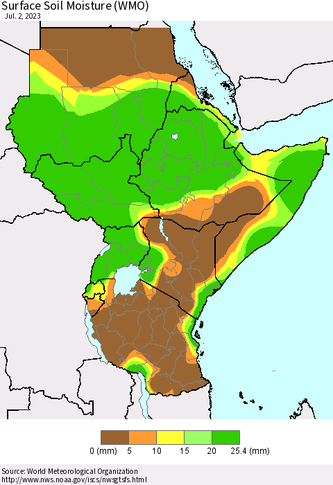 Eastern Africa Surface Soil Moisture (WMO) Thematic Map For 6/26/2023 - 7/2/2023