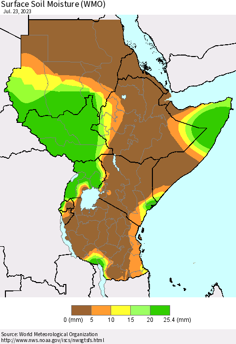 Eastern Africa Surface Soil Moisture (WMO) Thematic Map For 7/17/2023 - 7/23/2023