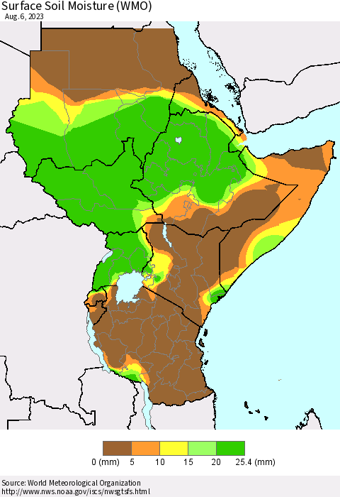 Eastern Africa Surface Soil Moisture (WMO) Thematic Map For 7/31/2023 - 8/6/2023