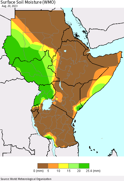 Eastern Africa Surface Soil Moisture (WMO) Thematic Map For 8/14/2023 - 8/20/2023