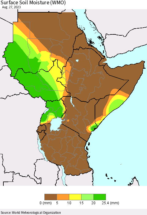 Eastern Africa Surface Soil Moisture (WMO) Thematic Map For 8/21/2023 - 8/27/2023