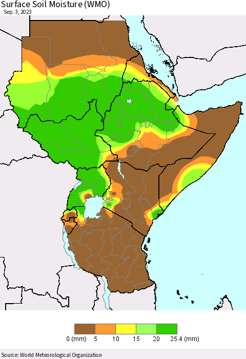 Eastern Africa Surface Soil Moisture (WMO) Thematic Map For 8/28/2023 - 9/3/2023