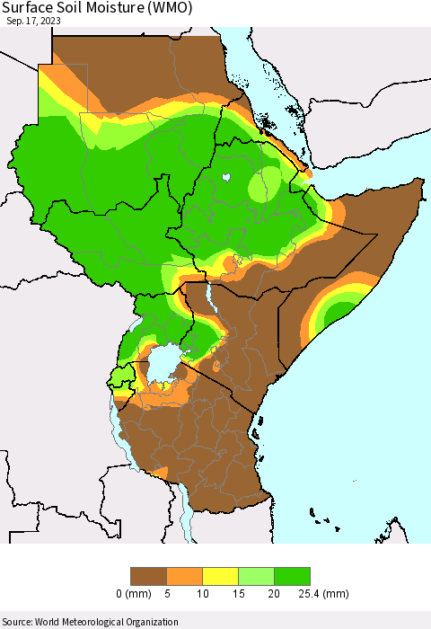 Eastern Africa Surface Soil Moisture (WMO) Thematic Map For 9/11/2023 - 9/17/2023