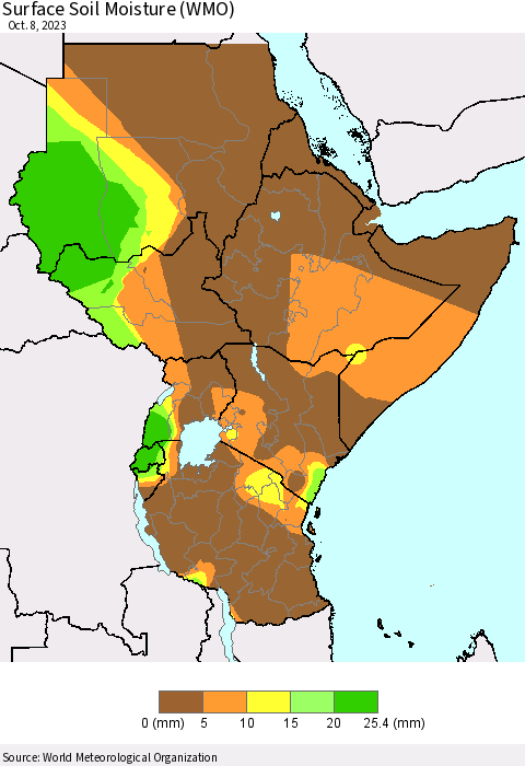 Eastern Africa Surface Soil Moisture (WMO) Thematic Map For 10/2/2023 - 10/8/2023