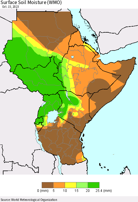 Eastern Africa Surface Soil Moisture (WMO) Thematic Map For 10/9/2023 - 10/15/2023