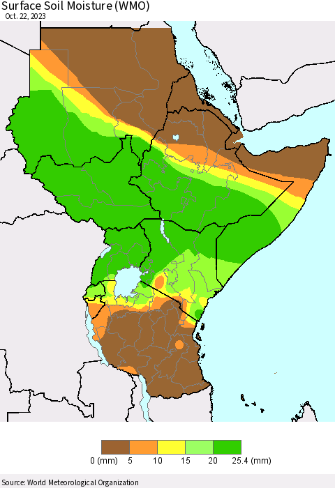 Eastern Africa Surface Soil Moisture (WMO) Thematic Map For 10/16/2023 - 10/22/2023
