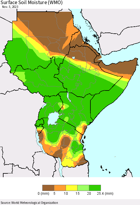 Eastern Africa Surface Soil Moisture (WMO) Thematic Map For 10/30/2023 - 11/5/2023