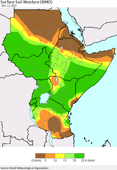Eastern Africa Surface Soil Moisture (WMO) Thematic Map For 11/6/2023 - 11/12/2023
