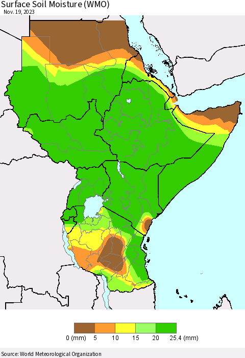 Eastern Africa Surface Soil Moisture (WMO) Thematic Map For 11/13/2023 - 11/19/2023
