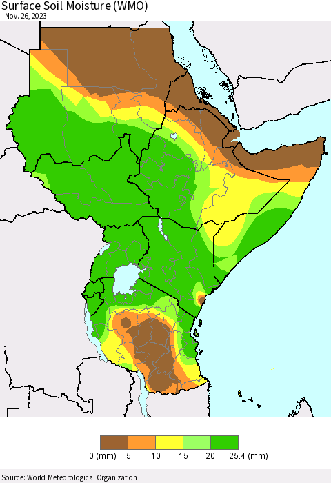 Eastern Africa Surface Soil Moisture (WMO) Thematic Map For 11/20/2023 - 11/26/2023