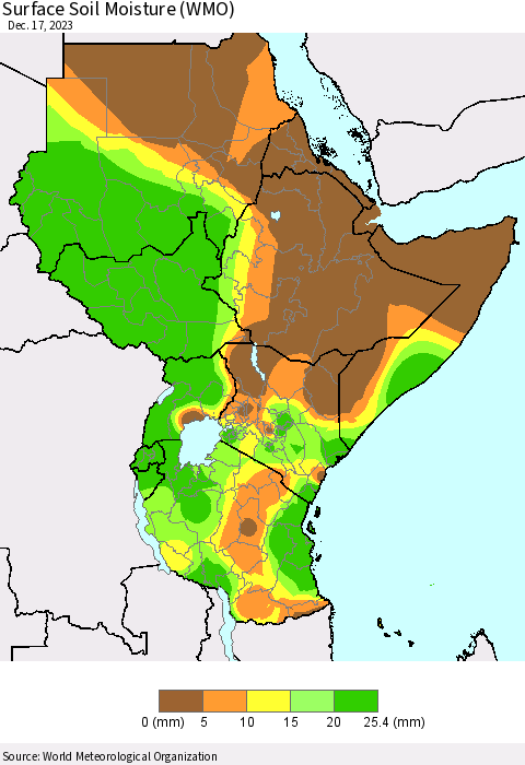 Eastern Africa Surface Soil Moisture (WMO) Thematic Map For 12/11/2023 - 12/17/2023