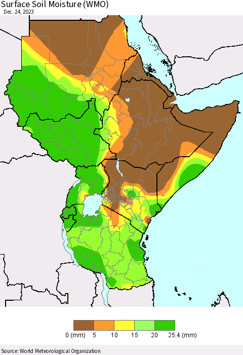 Eastern Africa Surface Soil Moisture (WMO) Thematic Map For 12/18/2023 - 12/24/2023