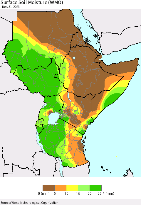 Eastern Africa Surface Soil Moisture (WMO) Thematic Map For 12/25/2023 - 12/31/2023