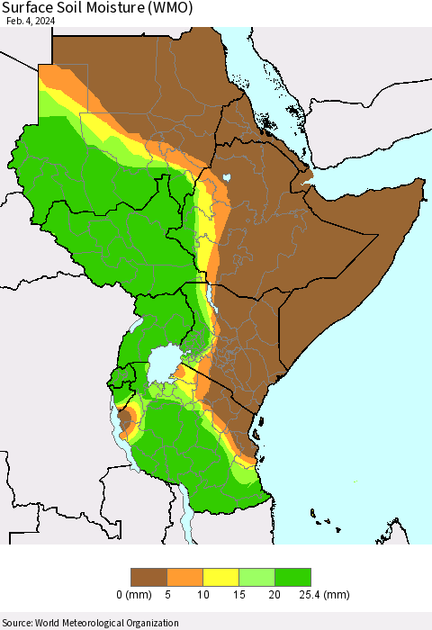 Eastern Africa Surface Soil Moisture (WMO) Thematic Map For 1/29/2024 - 2/4/2024