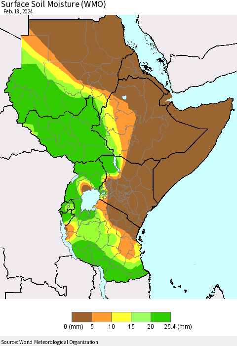 Eastern Africa Surface Soil Moisture (WMO) Thematic Map For 2/12/2024 - 2/18/2024