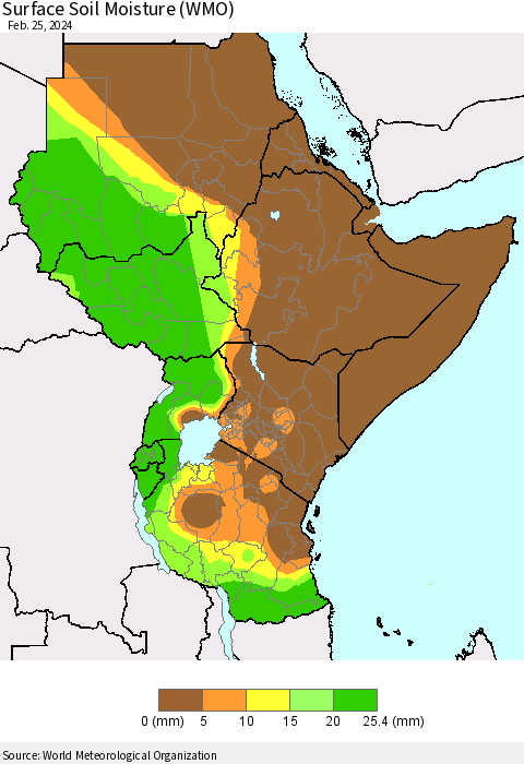 Eastern Africa Surface Soil Moisture (WMO) Thematic Map For 2/19/2024 - 2/25/2024