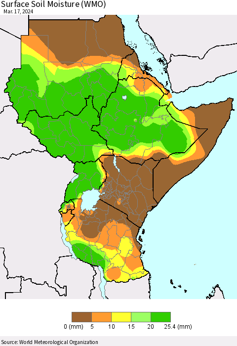 Eastern Africa Surface Soil Moisture (WMO) Thematic Map For 3/11/2024 - 3/17/2024