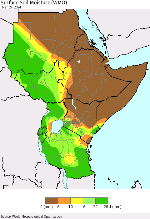 Eastern Africa Surface Soil Moisture (WMO) Thematic Map For 3/18/2024 - 3/24/2024