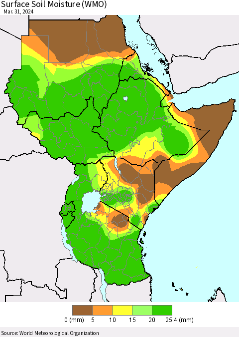 Eastern Africa Surface Soil Moisture (WMO) Thematic Map For 3/25/2024 - 3/31/2024
