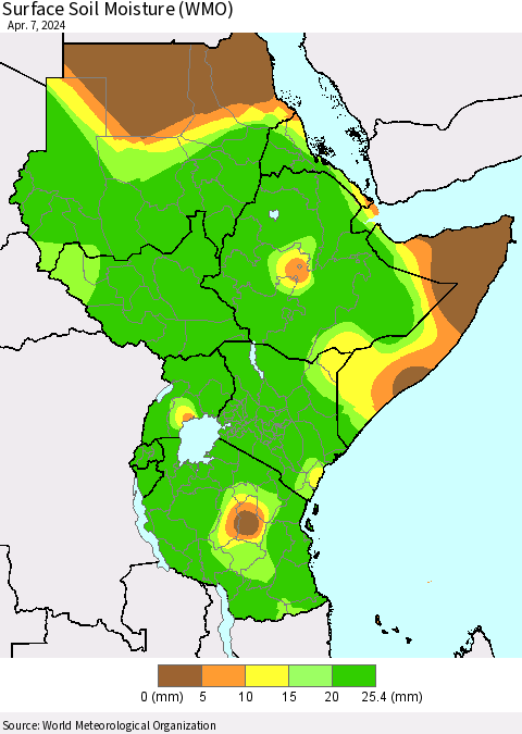 Eastern Africa Surface Soil Moisture (WMO) Thematic Map For 4/1/2024 - 4/7/2024