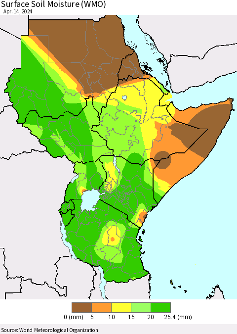 Eastern Africa Surface Soil Moisture (WMO) Thematic Map For 4/8/2024 - 4/14/2024