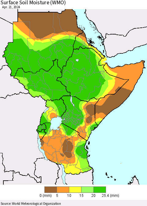 Eastern Africa Surface Soil Moisture (WMO) Thematic Map For 4/15/2024 - 4/21/2024