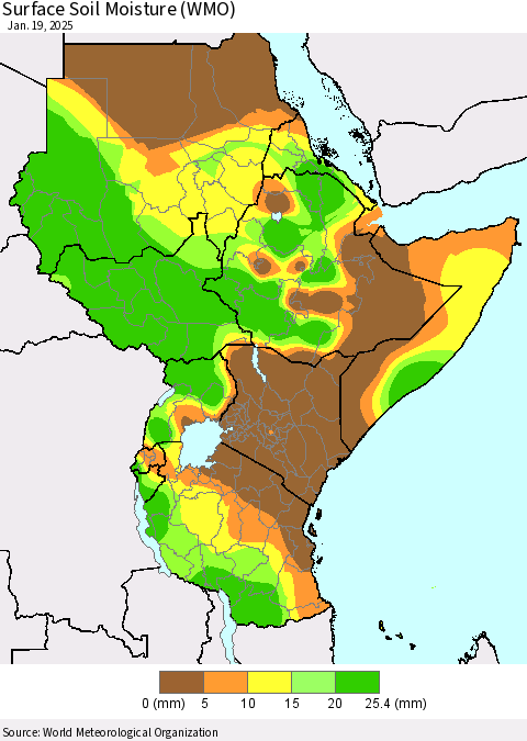 Eastern Africa Surface Soil Moisture (WMO) Thematic Map For 1/13/2025 - 1/19/2025