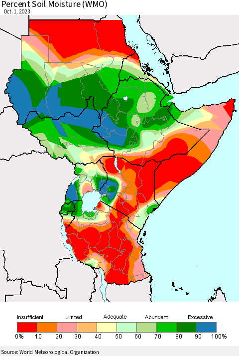 Eastern Africa Percent Soil Moisture (WMO) Thematic Map For 9/25/2023 - 10/1/2023