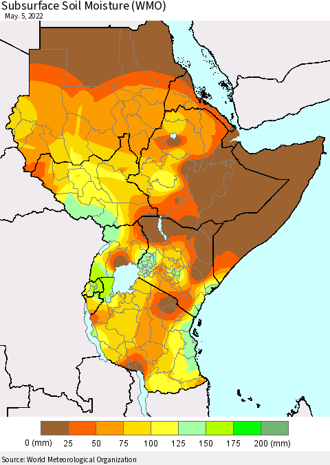 Eastern Africa Subsurface Soil Moisture (WMO) Thematic Map For 5/1/2022 - 5/5/2022