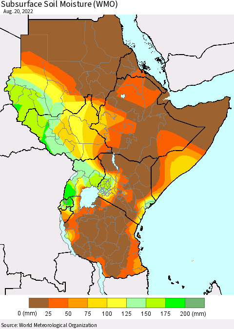 Eastern Africa Subsurface Soil Moisture (WMO) Thematic Map For 8/16/2022 - 8/20/2022