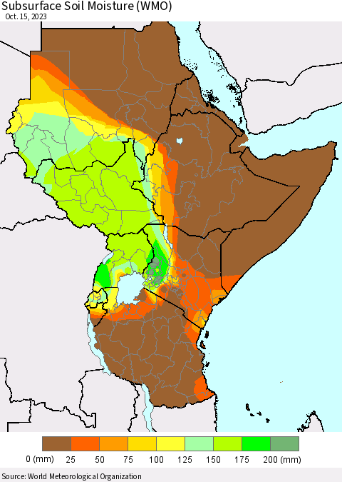 Eastern Africa Subsurface Soil Moisture (WMO) Thematic Map For 10/11/2023 - 10/15/2023