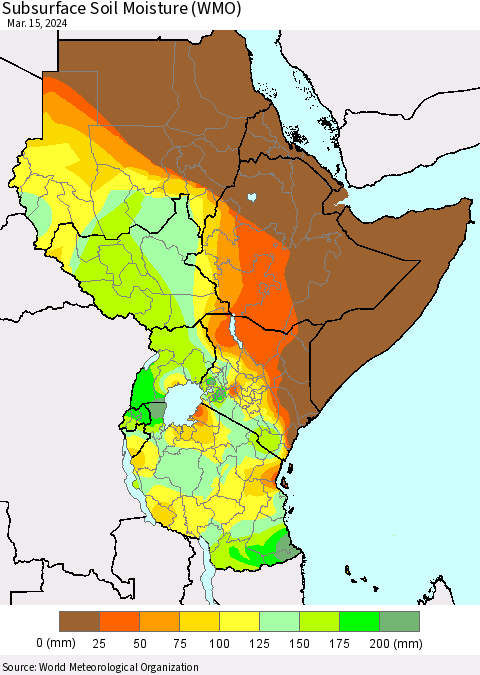 Eastern Africa Subsurface Soil Moisture (WMO) Thematic Map For 3/11/2024 - 3/15/2024