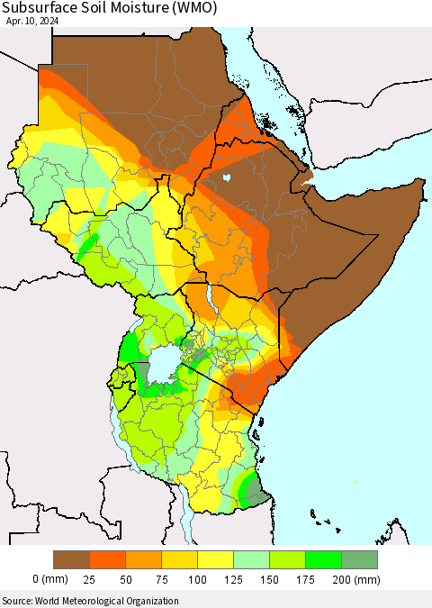 Eastern Africa Subsurface Soil Moisture (WMO) Thematic Map For 4/6/2024 - 4/10/2024