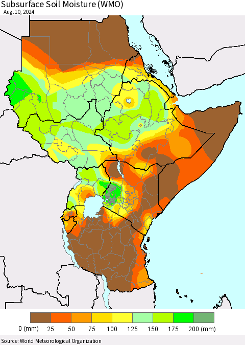 Eastern Africa Subsurface Soil Moisture (WMO) Thematic Map For 8/6/2024 - 8/10/2024
