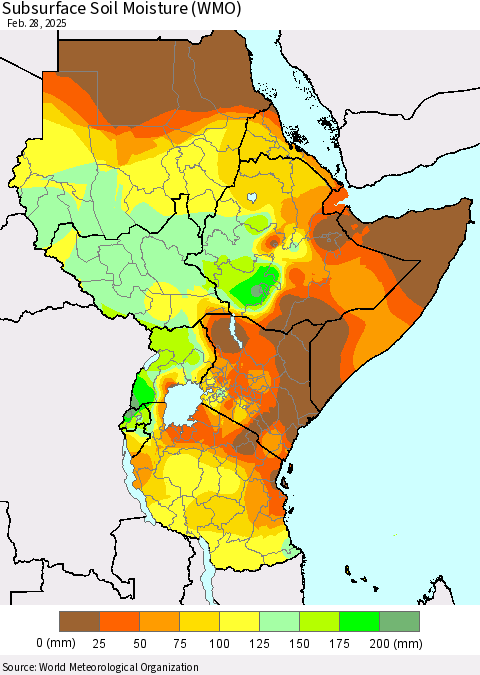 Eastern Africa Subsurface Soil Moisture (WMO) Thematic Map For 2/26/2025 - 2/28/2025