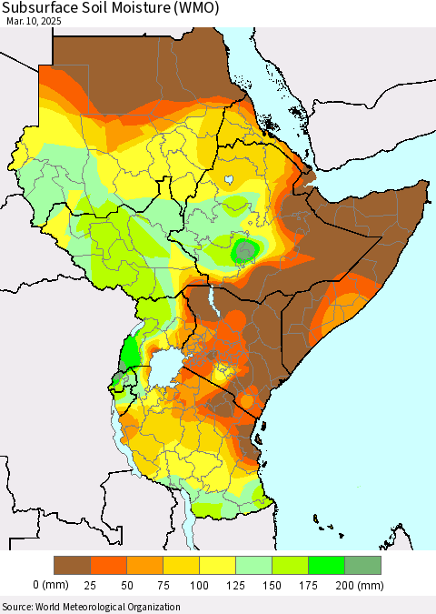 Eastern Africa Subsurface Soil Moisture (WMO) Thematic Map For 3/6/2025 - 3/10/2025
