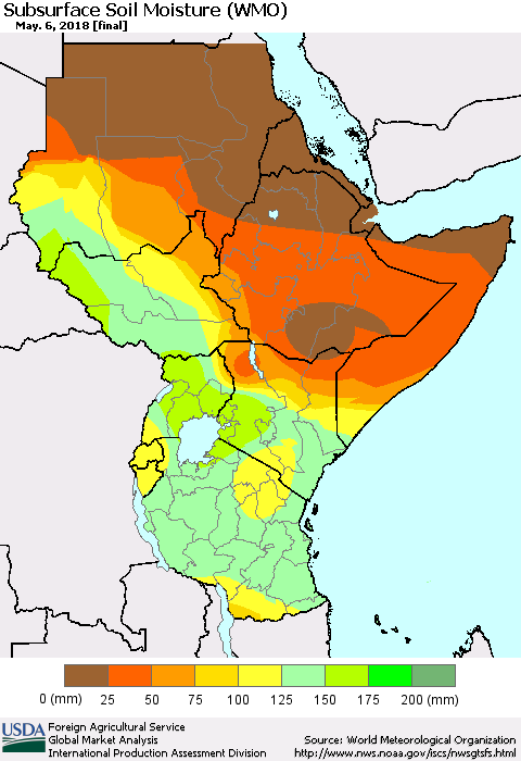 Eastern Africa Subsurface Soil Moisture (WMO) Thematic Map For 4/30/2018 - 5/6/2018
