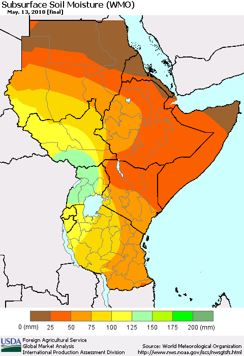 Eastern Africa Subsurface Soil Moisture (WMO) Thematic Map For 5/7/2018 - 5/13/2018