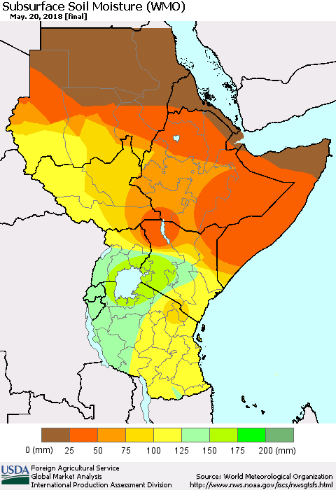Eastern Africa Subsurface Soil Moisture (WMO) Thematic Map For 5/14/2018 - 5/20/2018