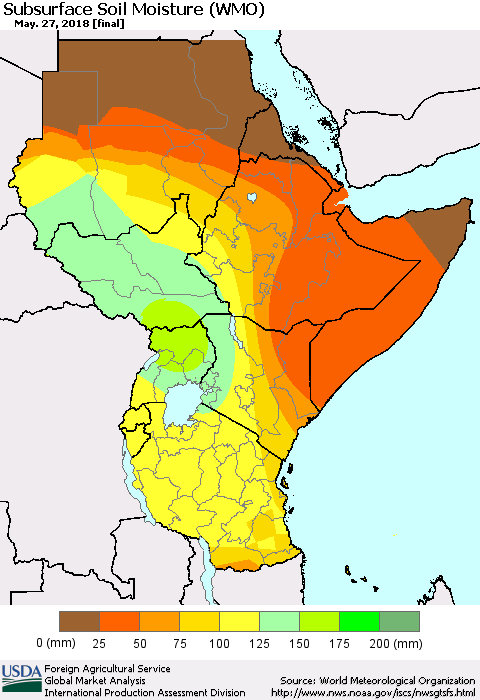 Eastern Africa Subsurface Soil Moisture (WMO) Thematic Map For 5/21/2018 - 5/27/2018