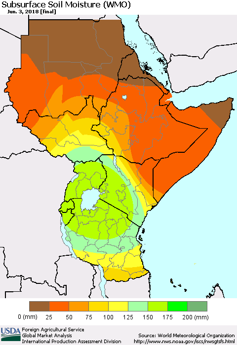 Eastern Africa Subsurface Soil Moisture (WMO) Thematic Map For 5/28/2018 - 6/3/2018