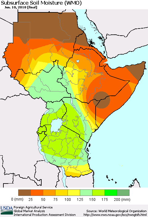 Eastern Africa Subsurface Soil Moisture (WMO) Thematic Map For 6/4/2018 - 6/10/2018